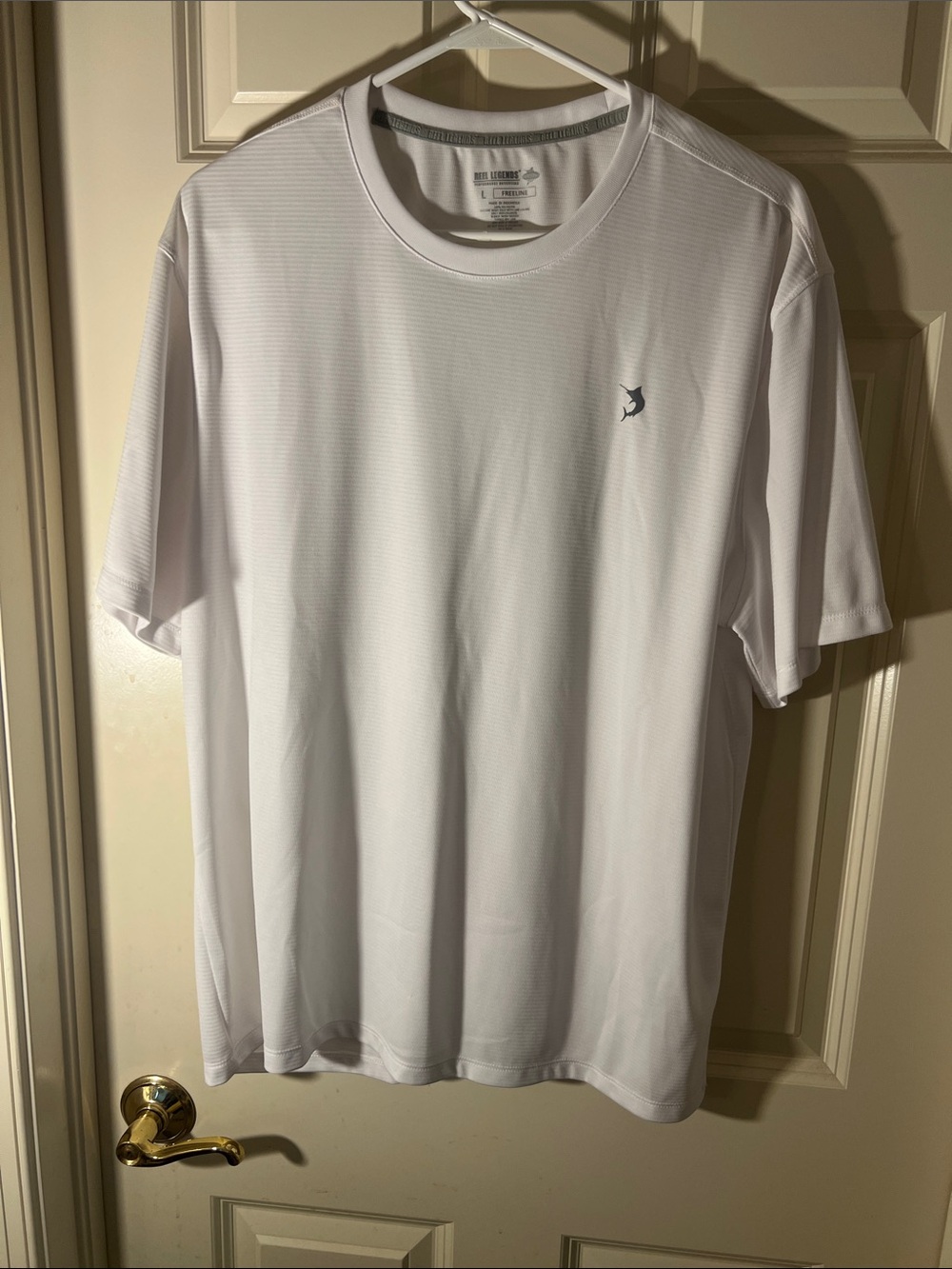 Reel Legends White Short Sleeve Performance Tee with Navy Logo